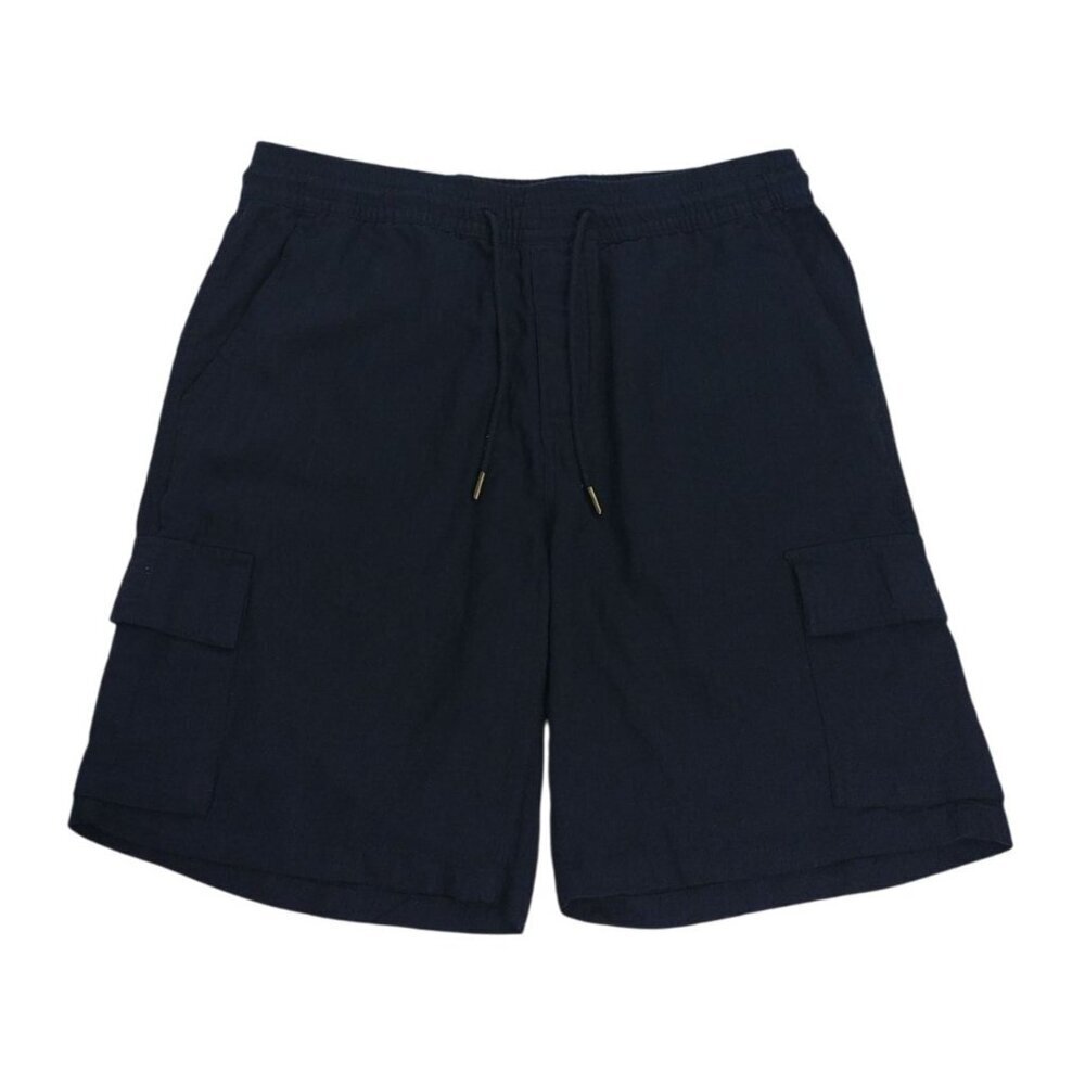 Kenneth Cole Mens Navy Blue Linen Blend Cargo Shorts With Drawstring Waist, NWOT